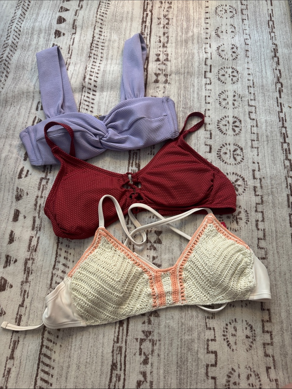 3 bikini top lot/bundle- size small - retro, crochet